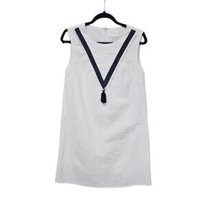 All:Row Tassel Contrast Trim Linen Blend Mini Dress White Size S